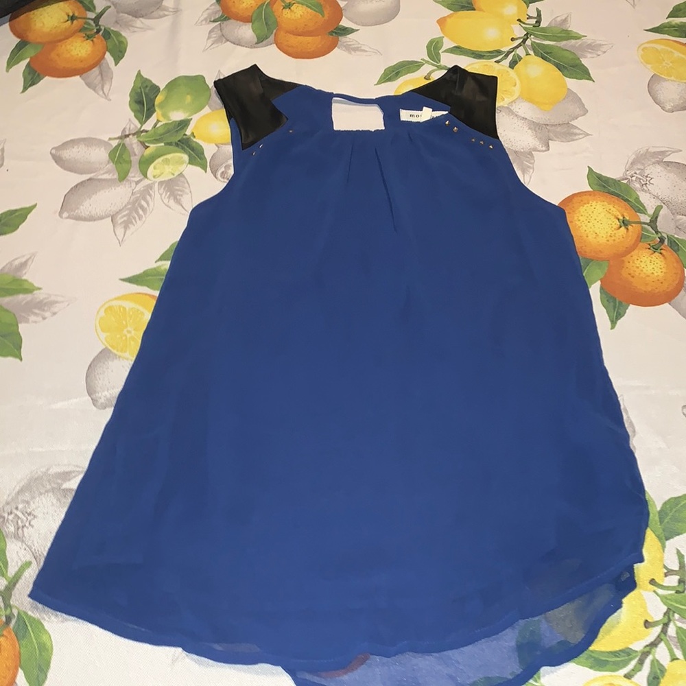 Monteau Royal Blue & Black Accent Open Back Women’s Tank Top sz S EUC